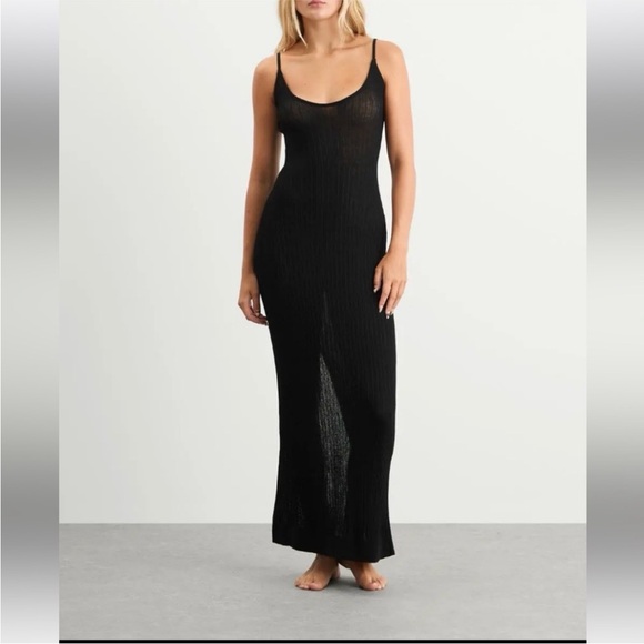 SKIMS Dresses & Skirts - SKIMS Onyx Sheer Knit MIDI Dress Small NWT